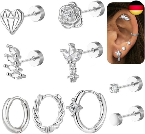 9pcs helix piercings silber - 9pcs,